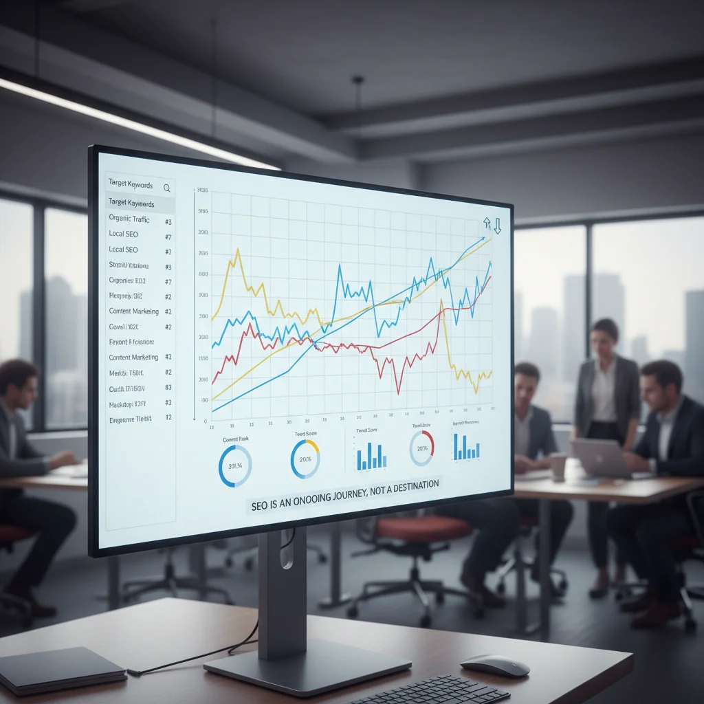 SEO ongoing process with graphs showing ranking fluctuations over time