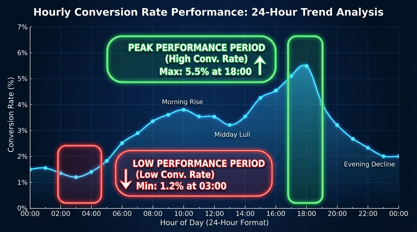 Graph showing hourly conversion rate performance across different times of day
