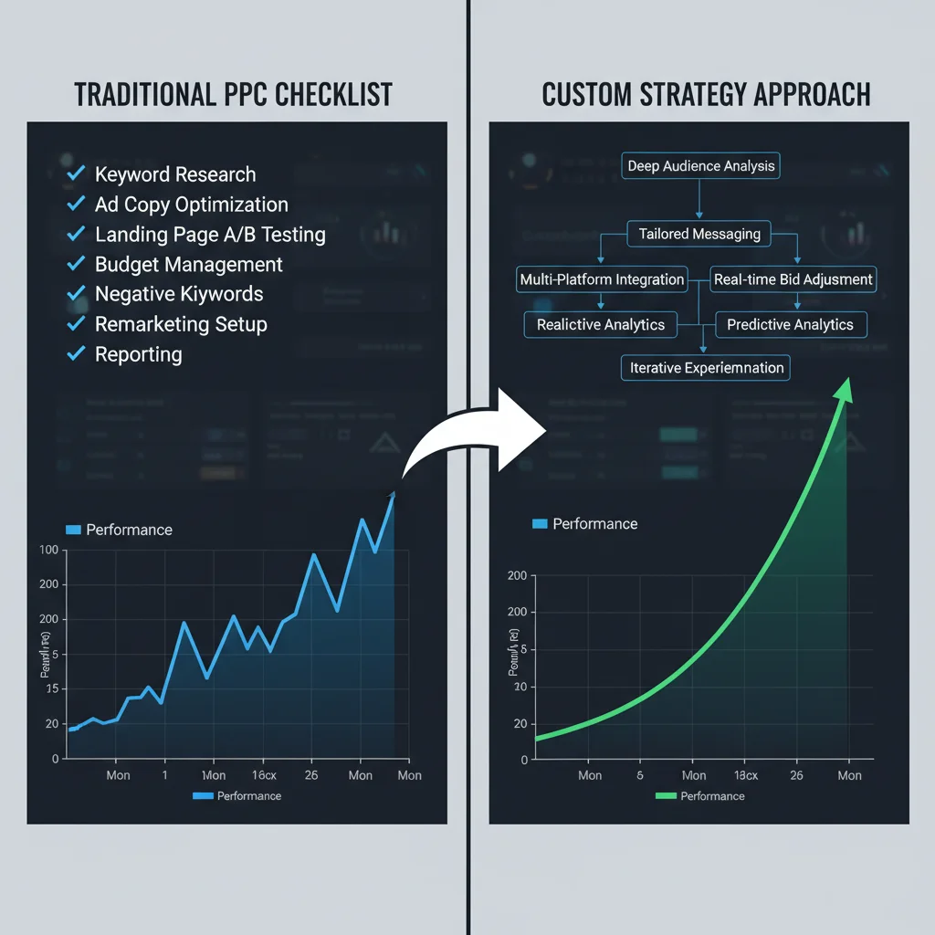 PPC best practices vs custom strategy comparison chart