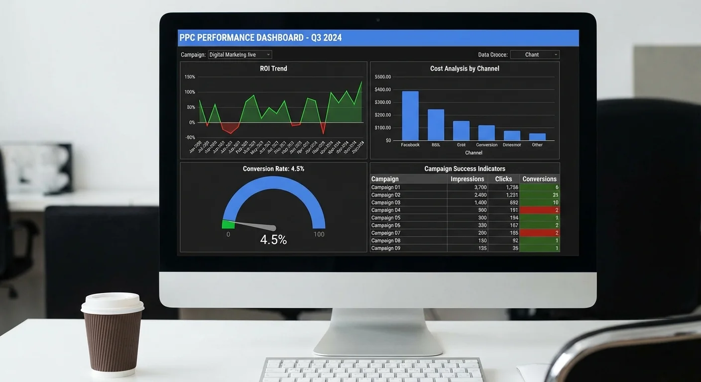 PPC campaign performance metrics showing conversion rates and cost analysis