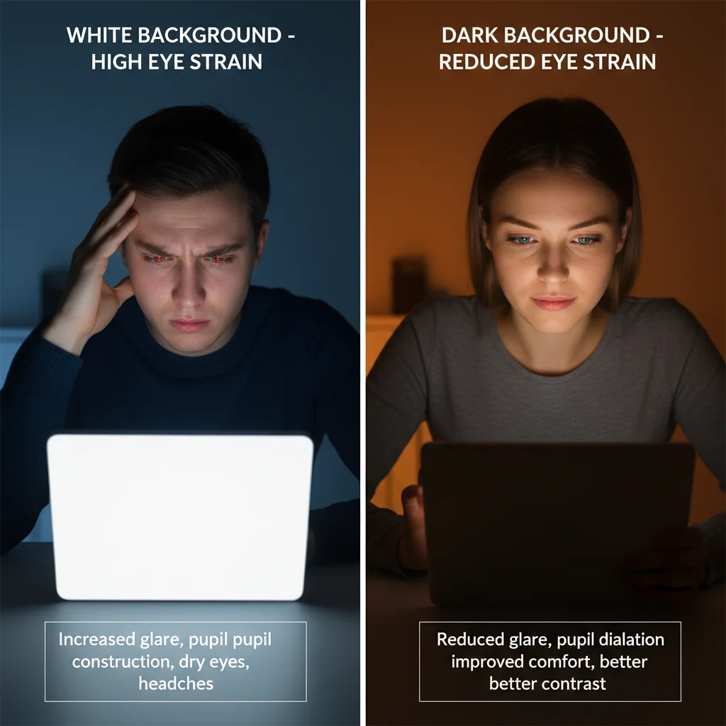 Eye strain comparison between white and dark website backgrounds