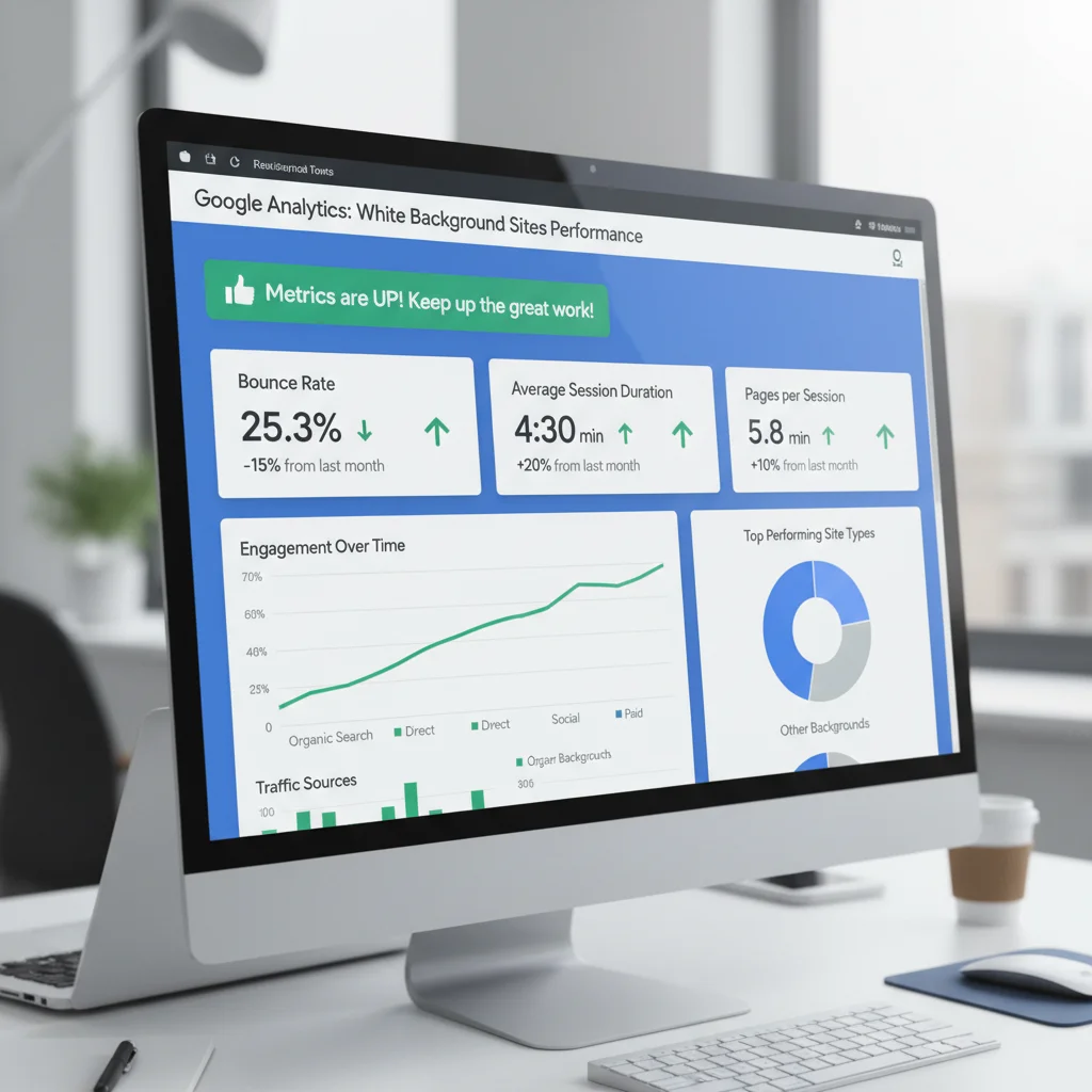 Website analytics showing improved metrics with white background design