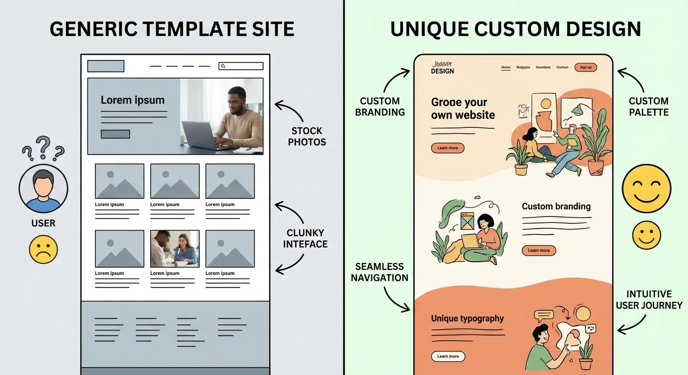 Custom website design versus template comparison