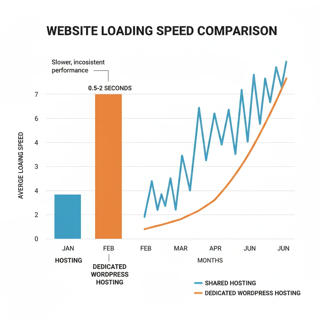 Server performance comparison chart showing dedicated hosting vs shared hosting speed differences