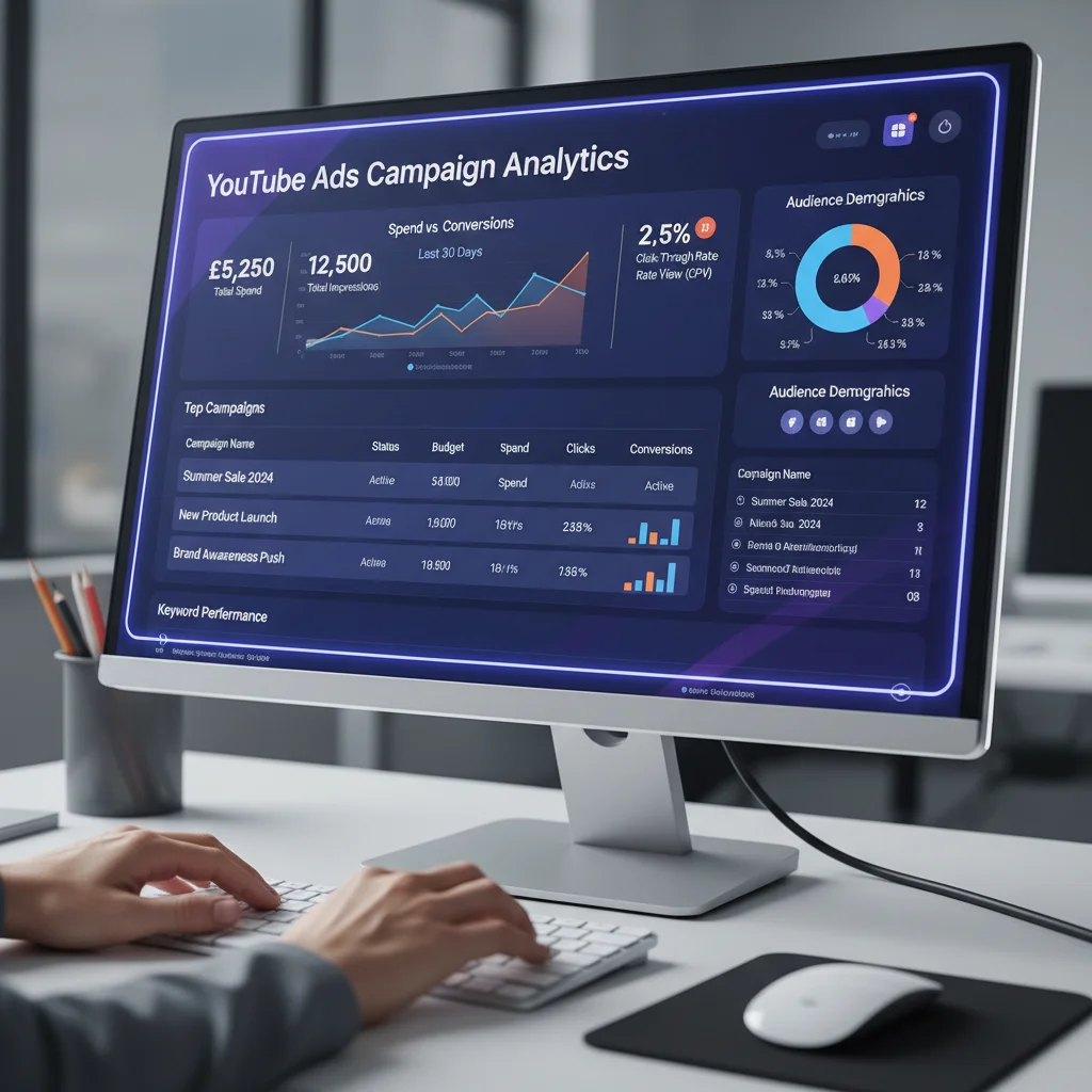 YouTube ads dashboard showing campaign performance metrics
