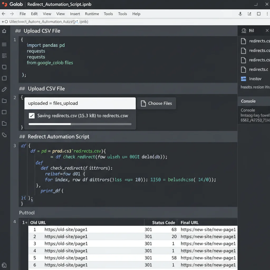 Python redirect automation script running in Google Colab interface