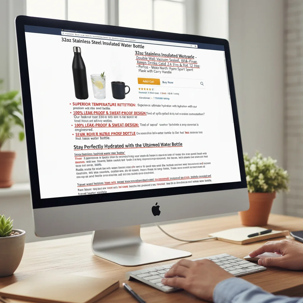 Amazon product listing optimisation showing keyword placement strategy