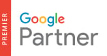 Google Partner badge with the word Premier on a red vertical bar and Google Partner in colourful and grey text, symbolising a Web Designer Perth agency’s Google Premier Partner status on a white background.