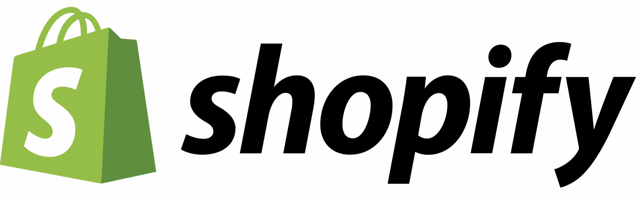 Shopify logo with a green shopping bag icon featuring a white S on the left, and the word shopify in bold black letters to the right.