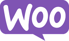 The image shows the WooCommerce logo: the word Woo in bold white letters inside a purple speech bubble, making it easily distinguishable from other e-commerce platforms like a Shopify website.