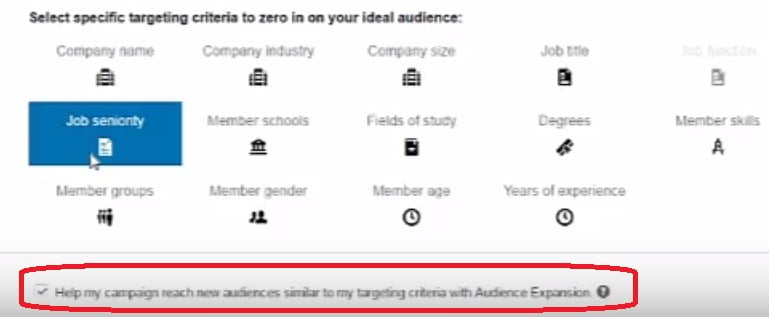 LinkedIn audience expansion toggle showing similar audience targeting options