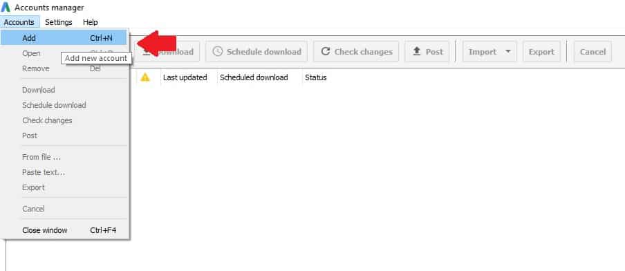 Add account dialog box in Google Ads Editor