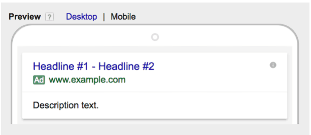 Mobile preview of expanded text ads showing how ads appear on mobile devices