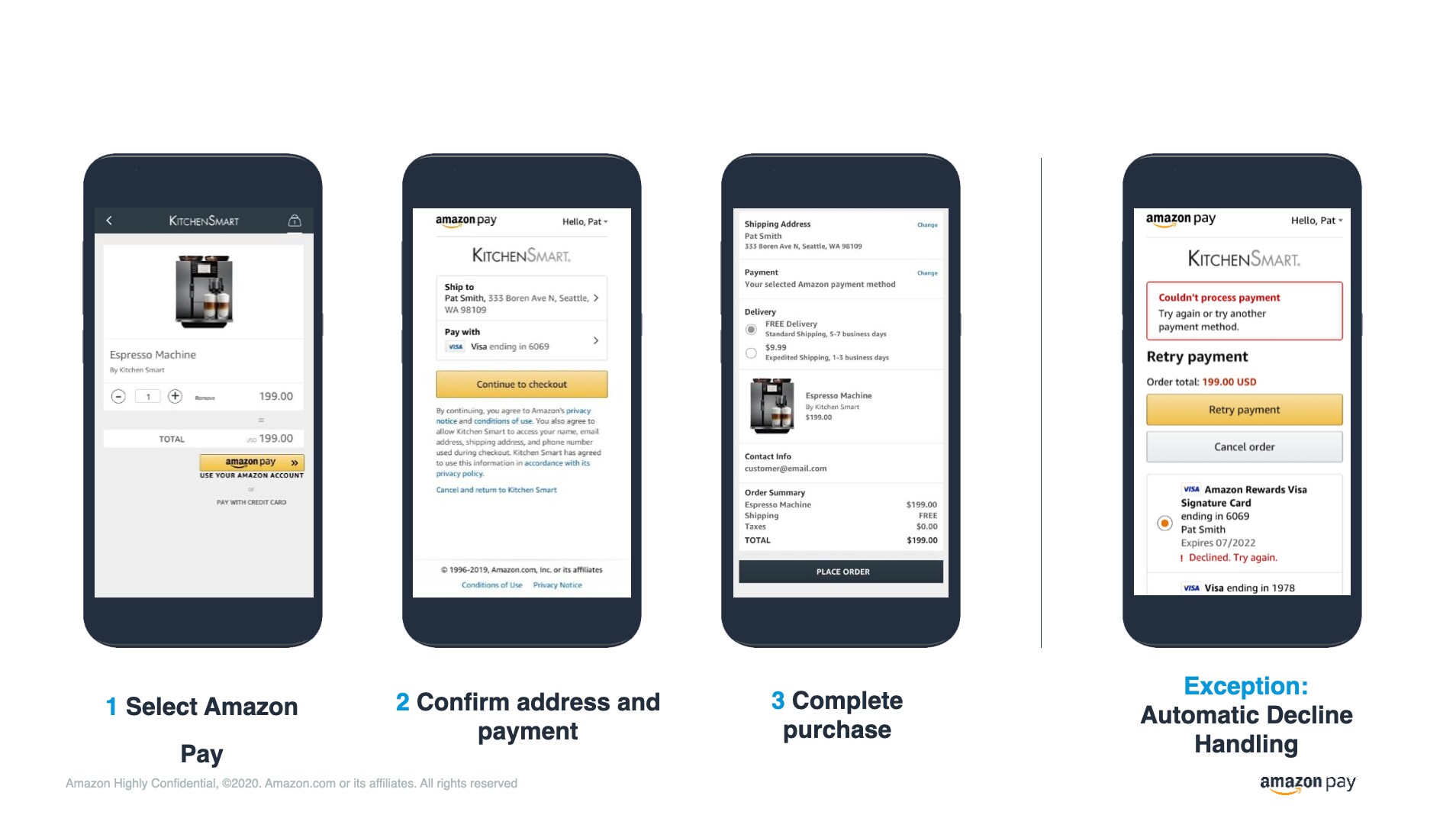 Amazon mobile checkout interface showing clean, single-step design