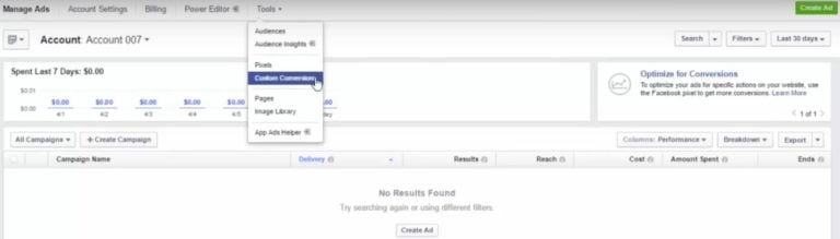 Custom conversions interface in Meta Events Manager
