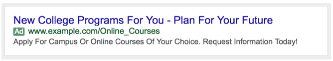 Sample expanded text ad example from Google AdWords interface