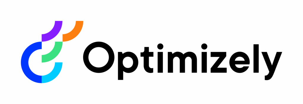 The Optimizely logo, ideal for any Web Designer Perth, features a colourful abstract symbol with blue, green, and orange curved lines to the left of the bold, black word “Optimizely” on a light grey background.