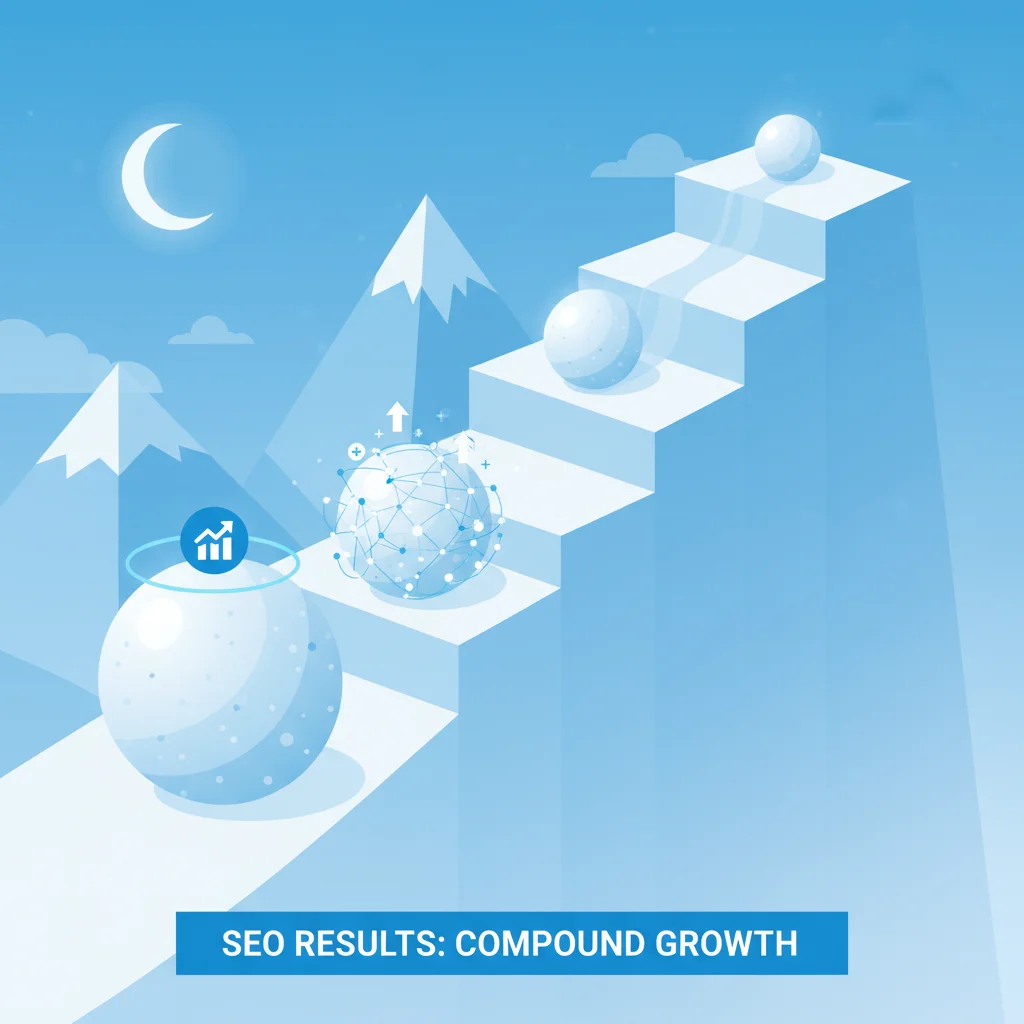 Visual metaphor of SEO compound growth showing exponential returns from consistent investment over time
