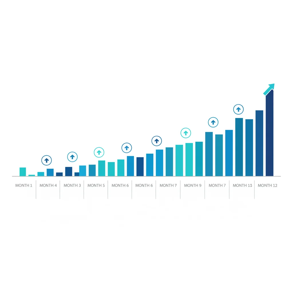 SEO timeline showing month-by-month progress from foundation to compounding growth over 12 months